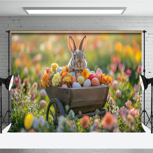 Lofaris Floral Wooden Truck With Bunny Bokeh Easter Backdrop