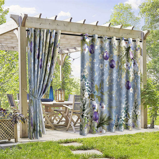 Lofaris Floral Xmas Ball Waterproof Printed Outdoor Curtains