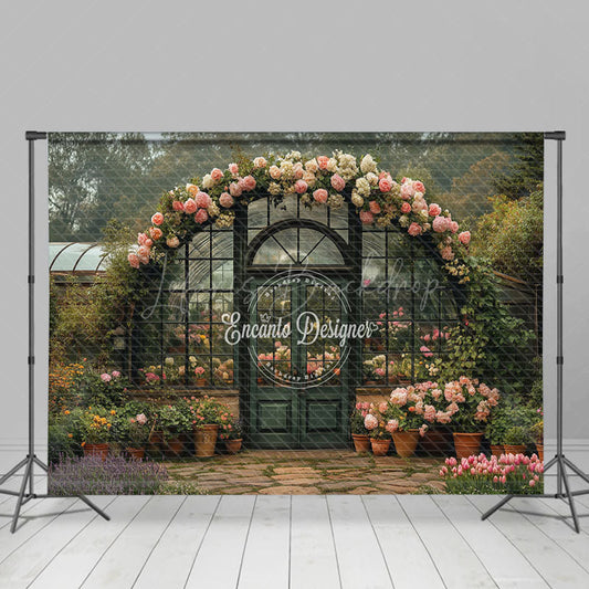 Lofaris Flower Shed Arch Door Greeny Spring Photo Backdrop