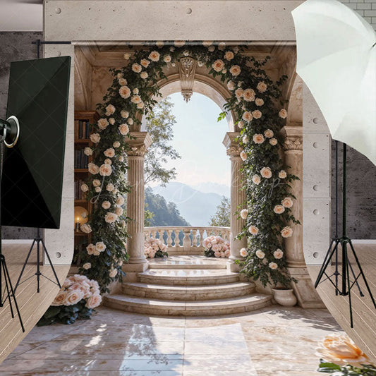 Lofaris Flowers Arch Door Balcony Wedding Sweep Backdrop