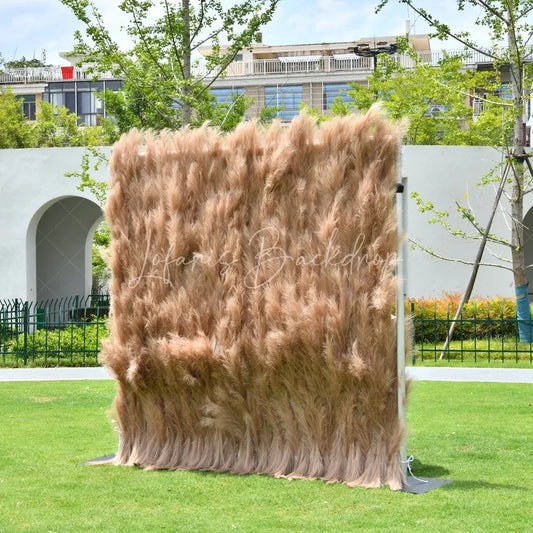 Lofaris Fluffy Light Brown Faux Pampas Grass Artificial Flower Wall Elegant Boho Rustic Event Decor Backdrop