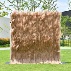 Lofaris Fluffy Light Brown Faux Pampas Grass Artificial Flower Wall Elegant Boho Rustic Event Decor Backdrop