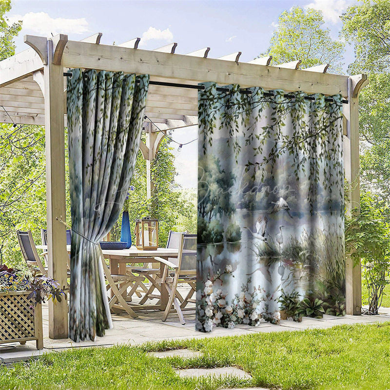 Lofaris Flying Cranes Waterproof Printed Outdoor Curtains