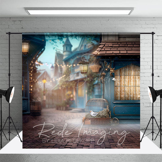 Lofaris Foggy Blue Small Town Street Photography Backdrop