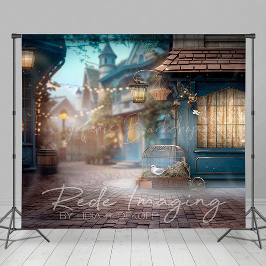 Lofaris Foggy Blue Small Town Street Photography Backdrop