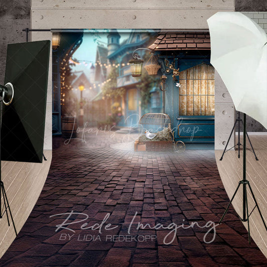 Lofaris Foggy Blue Small Town Street Sweep Photo Backdrop