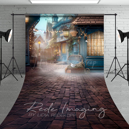 Lofaris Foggy Blue Small Town Street Sweep Photo Backdrop