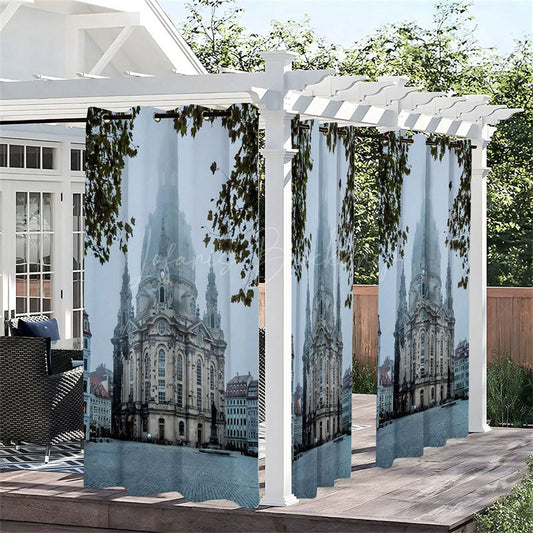 Lofaris Foggy Construct Waterproof Printed Outdoor Curtains