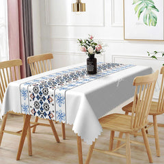 Lofaris Folk Art Floral Rectangle Tablecloth Blue and Brown Pattern Dining Table Cover