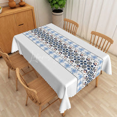Lofaris Folk Art Floral Rectangle Tablecloth Blue and Brown Pattern Dining Table Cover