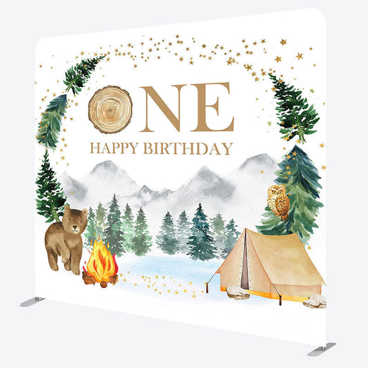 Lofaris Forest Bear Camping 1St Birthday Pillow Case Backdrop