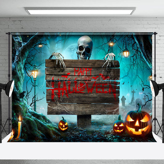 Lofaris Forest Cemetery Haunted Signage Halloween Backdrop