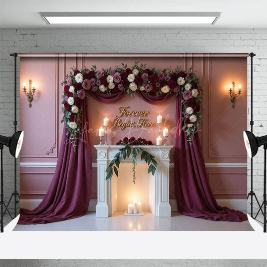 Lofaris Forever Begins Here Floral Arched Wedding Backdrop