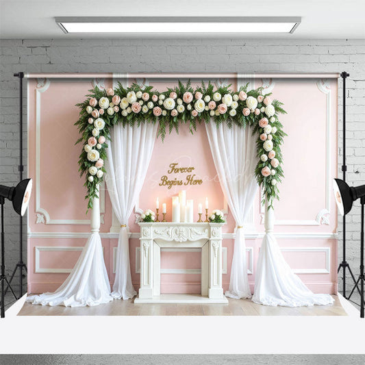 Lofaris Forever Begins Here Pink Floral Arch Wedding Backdrop