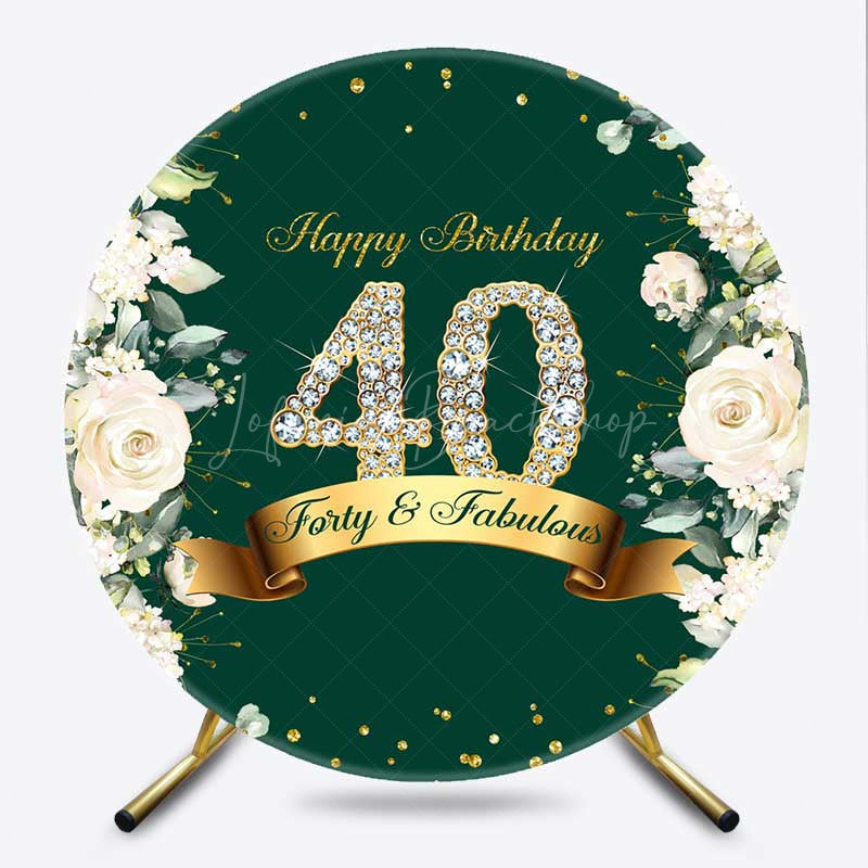 Lofaris Forty and Fabulous 40th Birthday Round Backdrop Emerald Green with Diamonds Elegant Women’s Milestone Party Decor