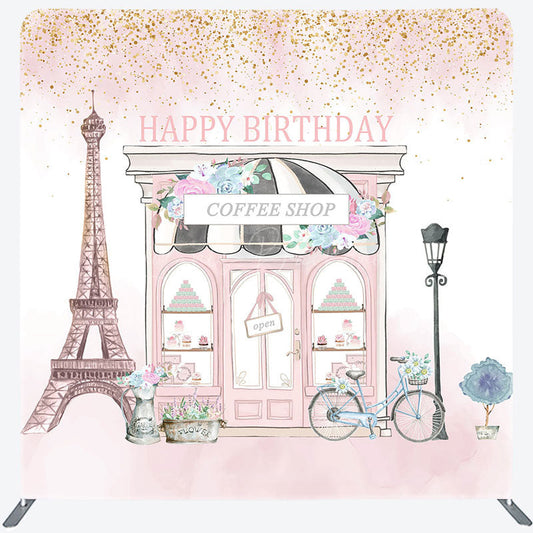 Lofaris French Cafe Happy Birthday Square Tension Backdrop