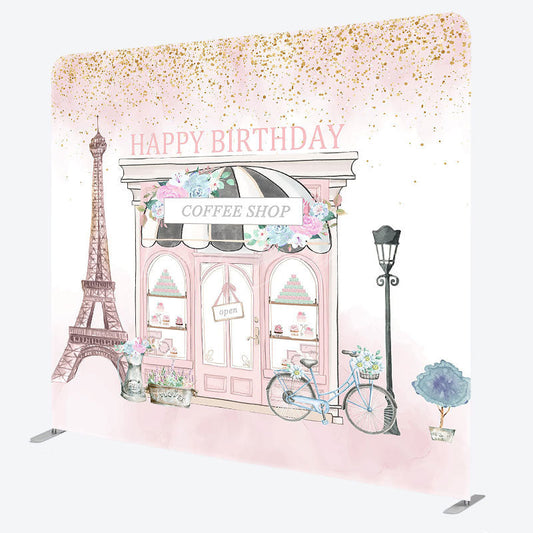 Lofaris French Cafe Happy Birthday Square Tension Backdrop