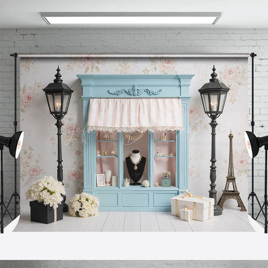 Lofaris French Elegant Blue Jewelry Store Wall Photo Backdrop