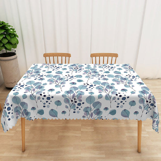 Lofaris Fresh and Sweet Rectangle Tablecloth with Teal Colored Leaves for Modern Botanical Kitchen Dining Decor