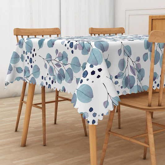 Lofaris Fresh and Sweet Rectangle Tablecloth with Teal Colored Leaves for Modern Botanical Kitchen Dining Decor