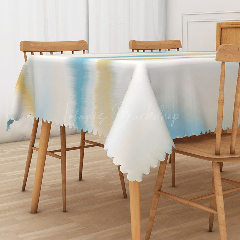 Lofaris Fresh Blue and Yellow Rectangle Tablecloth with Bokeh Effect for Abstract Party Celebration Decor