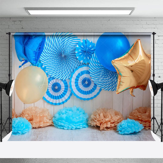 Lofaris Fresh Blue Balloons Birthday Cake Smash Backdrop