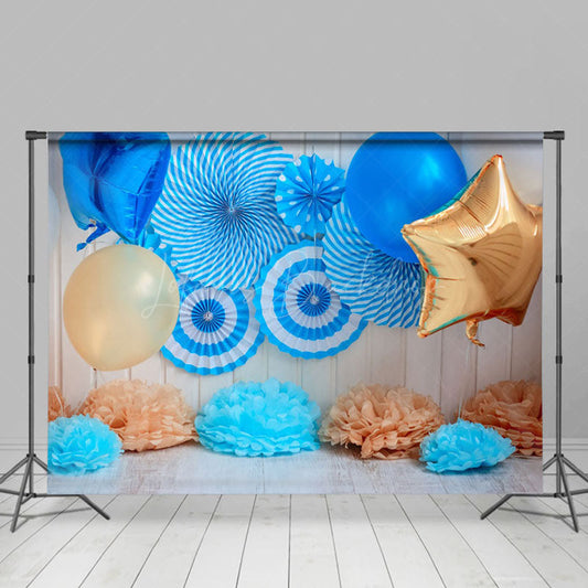 Lofaris Fresh Blue Balloons Birthday Cake Smash Backdrop