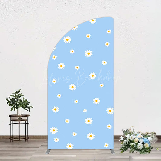 Lofaris Fresh Blue Spring Daisy Happy Birthday Half Moon Arch Backdrop