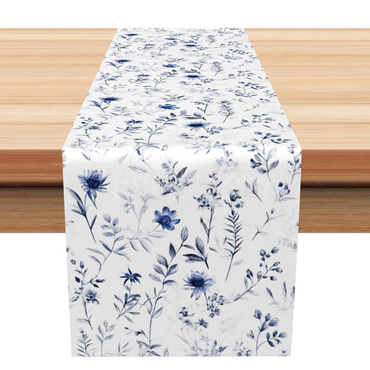 Lofaris Fresh Blue Vibe Spring Floral Table Runner Sweet Wildflowers and Botanical Art Elegant Kitchen Dining Decor