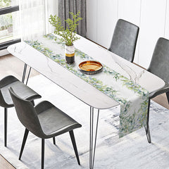 Lofaris Fresh Boho Green Leaves Table Runner Sweet Spring Eucalyptus and Ferns Modern Farmhouse Kitchen or Wedding Decor