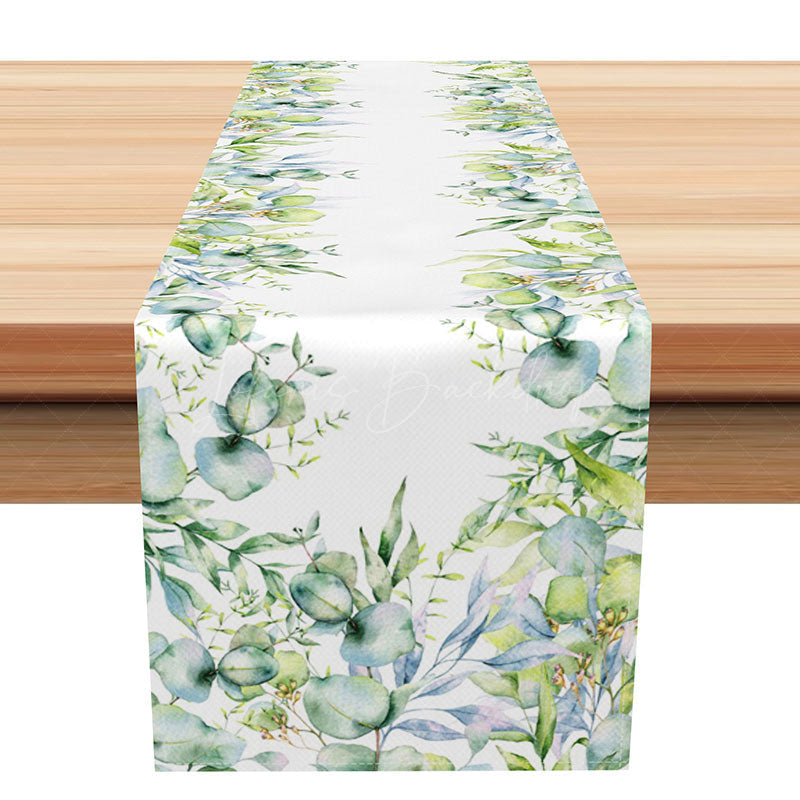 Lofaris Fresh Boho Green Leaves Table Runner Sweet Spring Eucalyptus and Ferns Modern Farmhouse Kitchen or Wedding Decor