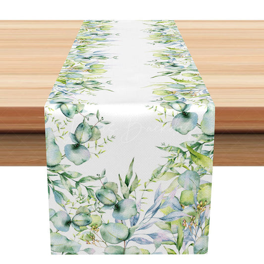 Lofaris Fresh Boho Green Leaves Table Runner Sweet Spring Eucalyptus and Ferns Modern Farmhouse Kitchen or Wedding Decor