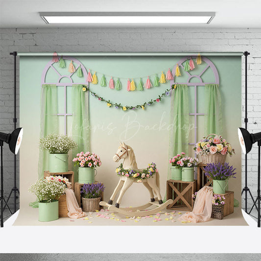 Lofaris Fresh Boho Trojan Floral Curtain Cake Smash Backdrop