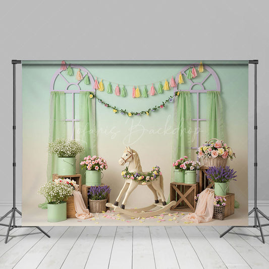Lofaris Fresh Boho Trojan Floral Curtain Cake Smash Backdrop