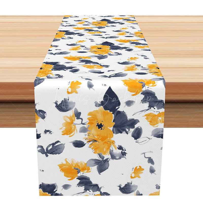 Lofaris Fresh Floral and Leaves Table Runner in an Ink Painting Style Elegant Botanical Art Modern Farmhouse Decor