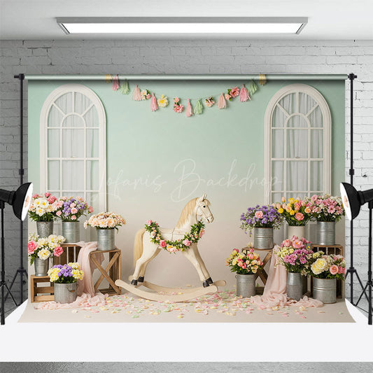 Lofaris Fresh Floral Trojan Windows Cake Smash Backdrop
