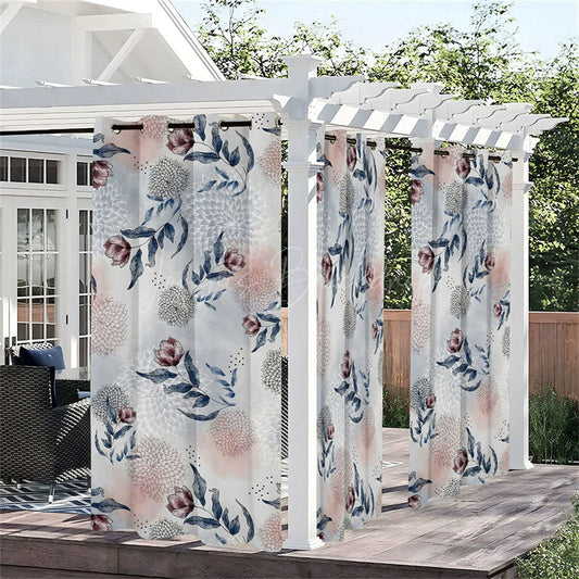 Lofaris Fresh Hydrangea Waterproof Printed Outdoor Curtains