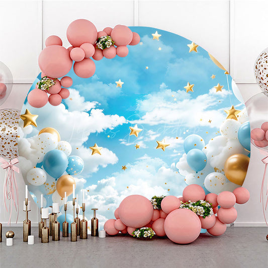 Lofaris Fresh Paradise Cloud Balloon Round Birthday Backdrop