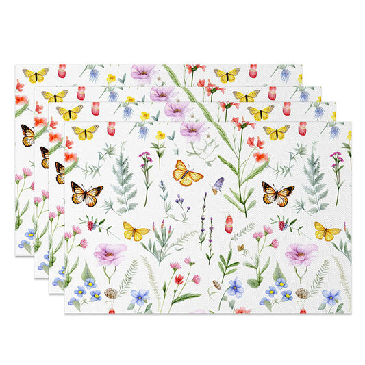 Lofaris Fresh Spring Butterfly and Flower Placemats Set of 4 for Bright Colorful Garden Party Table Decor