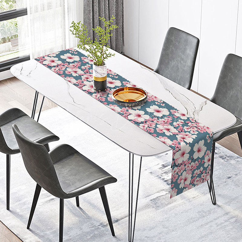 Lofaris Fresh Spring Peach Blossom Table Runner Sweet Pink Floral Design Chinese Ink Painting Style Kitchen Decor