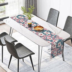 Lofaris Fresh Spring Peach Blossom Table Runner Sweet Pink Floral Design Chinese Ink Painting Style Kitchen Decor