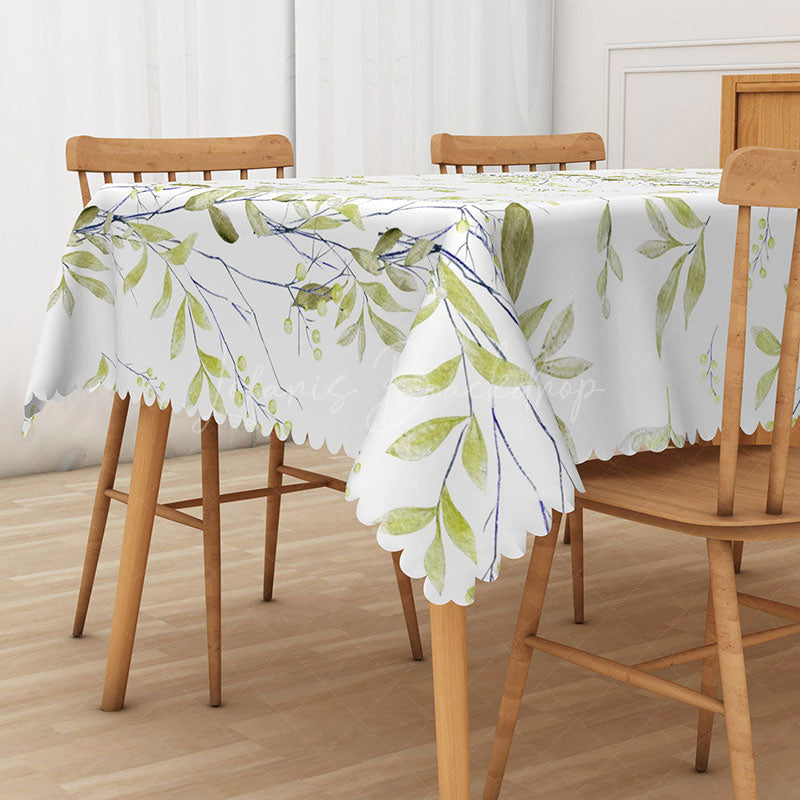 Lofaris Fresh Spring Rectangle Tablecloth with Light Green Botanical Plants for Easter and Garden Party Decor