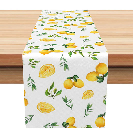 Lofaris Fresh Spring Table Runner with Lemon and Greenery on White for Summer Kitchen Farmhouse Decor