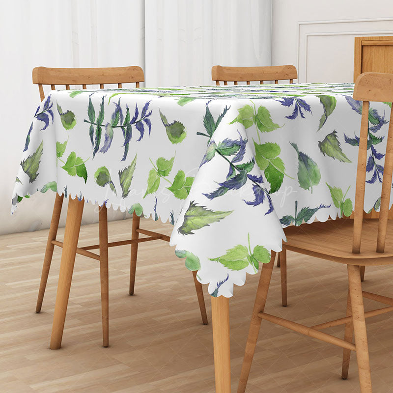 Lofaris Fresh Spring Vibe Rectangle Tablecloth with Green Leaves for Easter Garden Party and Kitchen Decor
