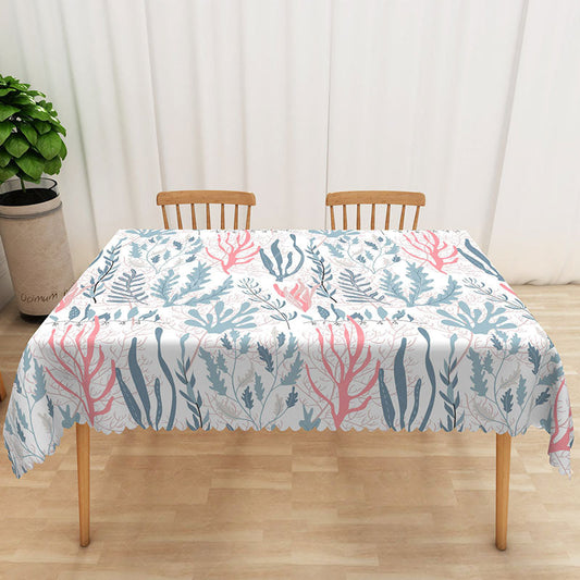 Lofaris Fresh Summer Underwater Rectangle Tablecloth with Algae Print for Ocean and Marine Life Themed Decor