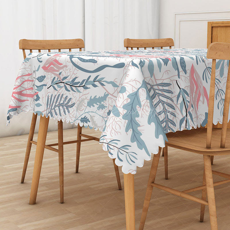 Lofaris Fresh Summer Underwater Rectangle Tablecloth with Algae Print for Ocean and Marine Life Themed Decor