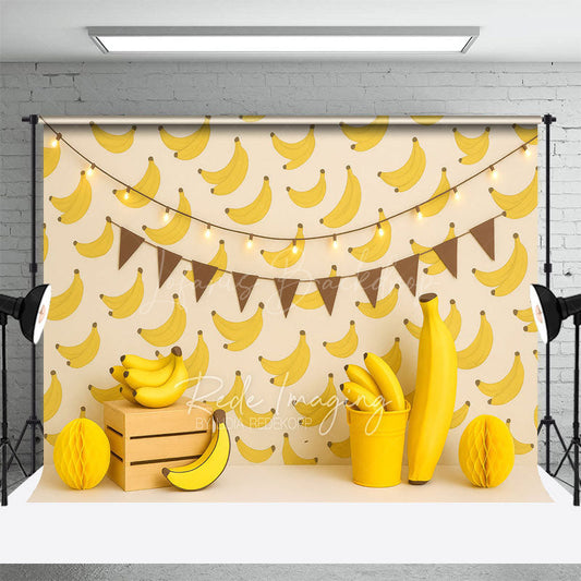 Lofaris Fresh Sweet Bananas Cartoon Cake Smash Backdrop