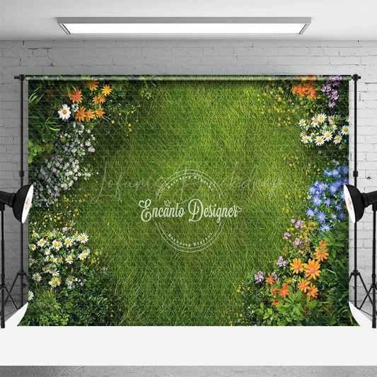 Lofaris Fresh Sweet Floral Green Grass Spring Photo Backdrop