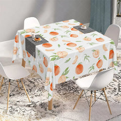 Lofaris Fresh Watercolor Peach and Leaf Rectangle Tablecloth Summer Fruit Pattern Table Cover for Kitchen Dining