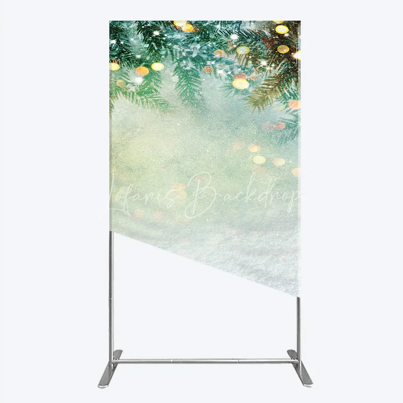 Lofaris Frosted Pine Branches and Sparkling Lights Winter Holiday Rectangle Arch Backdrop Christmas Snow Scene Decor